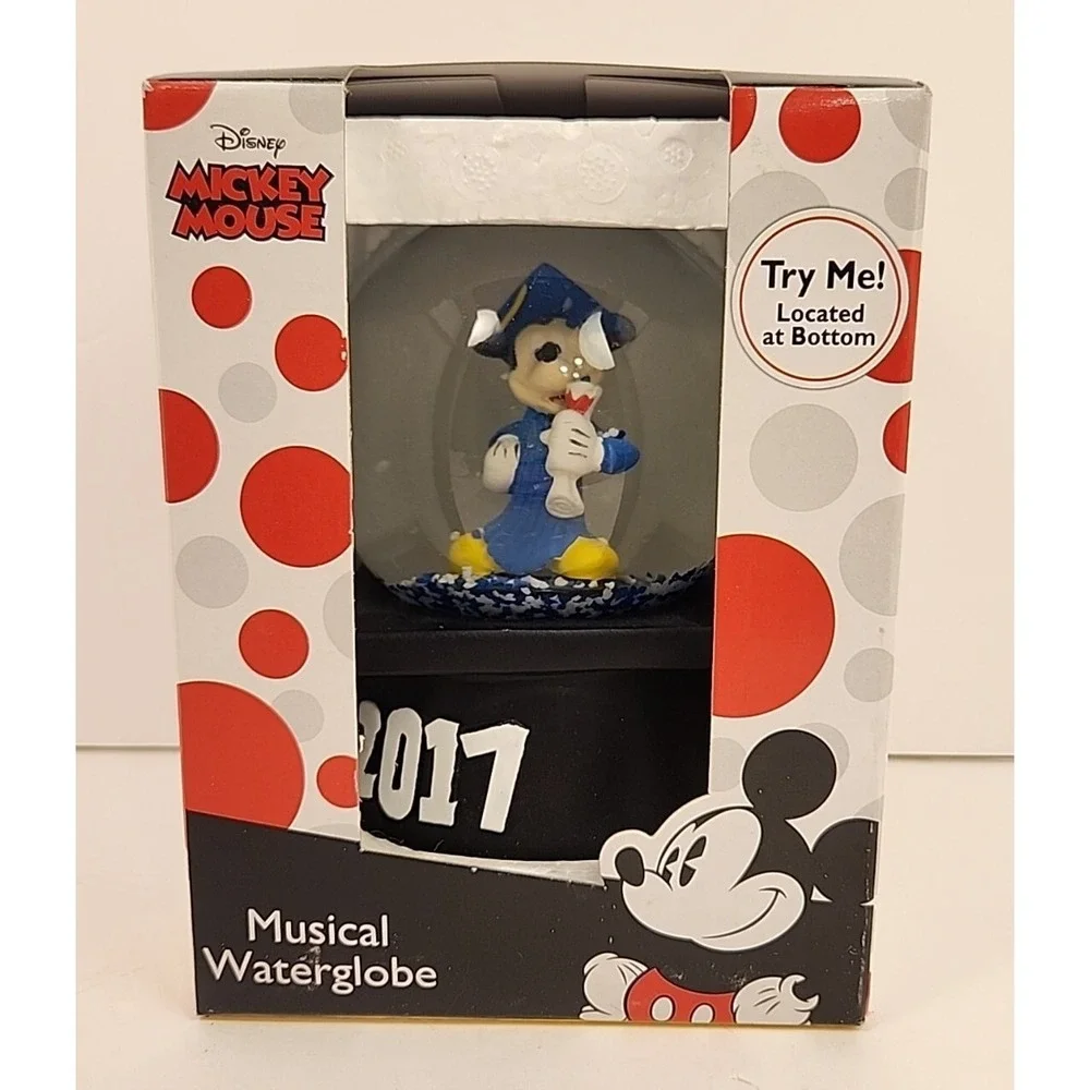 Disney Mickey Mouse 2017 Graduation Musical Waterglobe Snow Globe New in Box